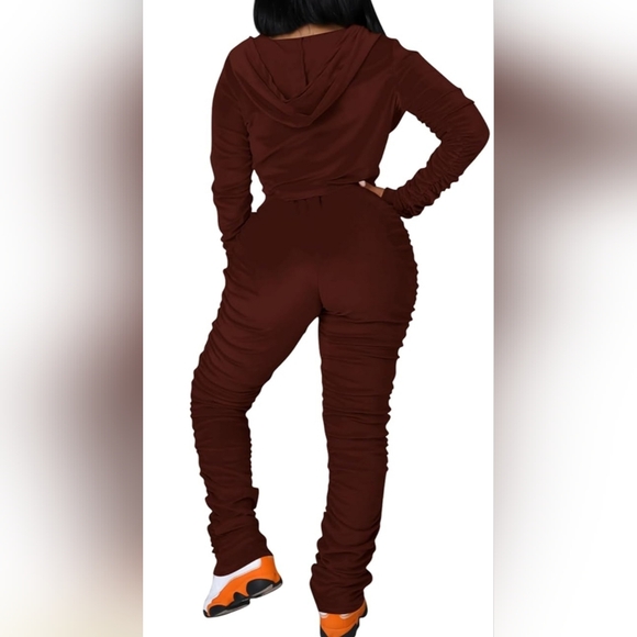 Women's 2 Piece Velour Tracksuit Bodycon Zipper-Up Outfit - Picture 2 of 3